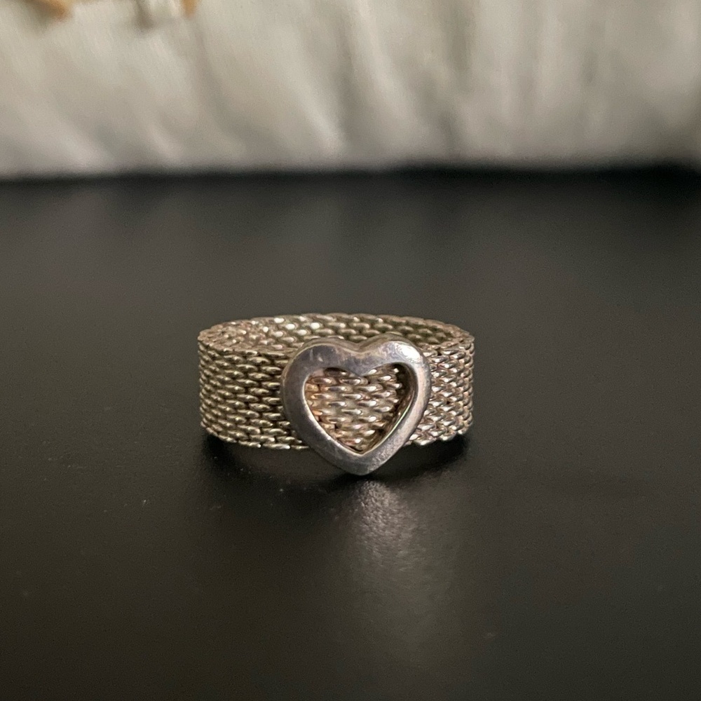925 Silver, Basket weave with heart ring, Size 7.5